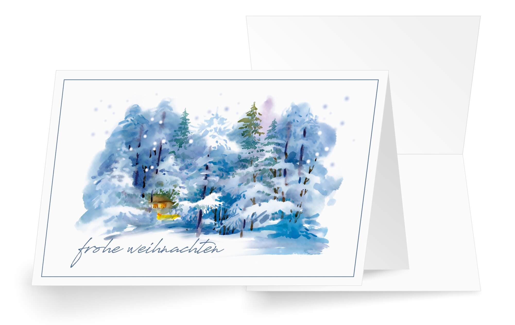 Weihnachtskarte "Winterliche Stille" mit Weihnachtsgruß und Aquarellzeichnung