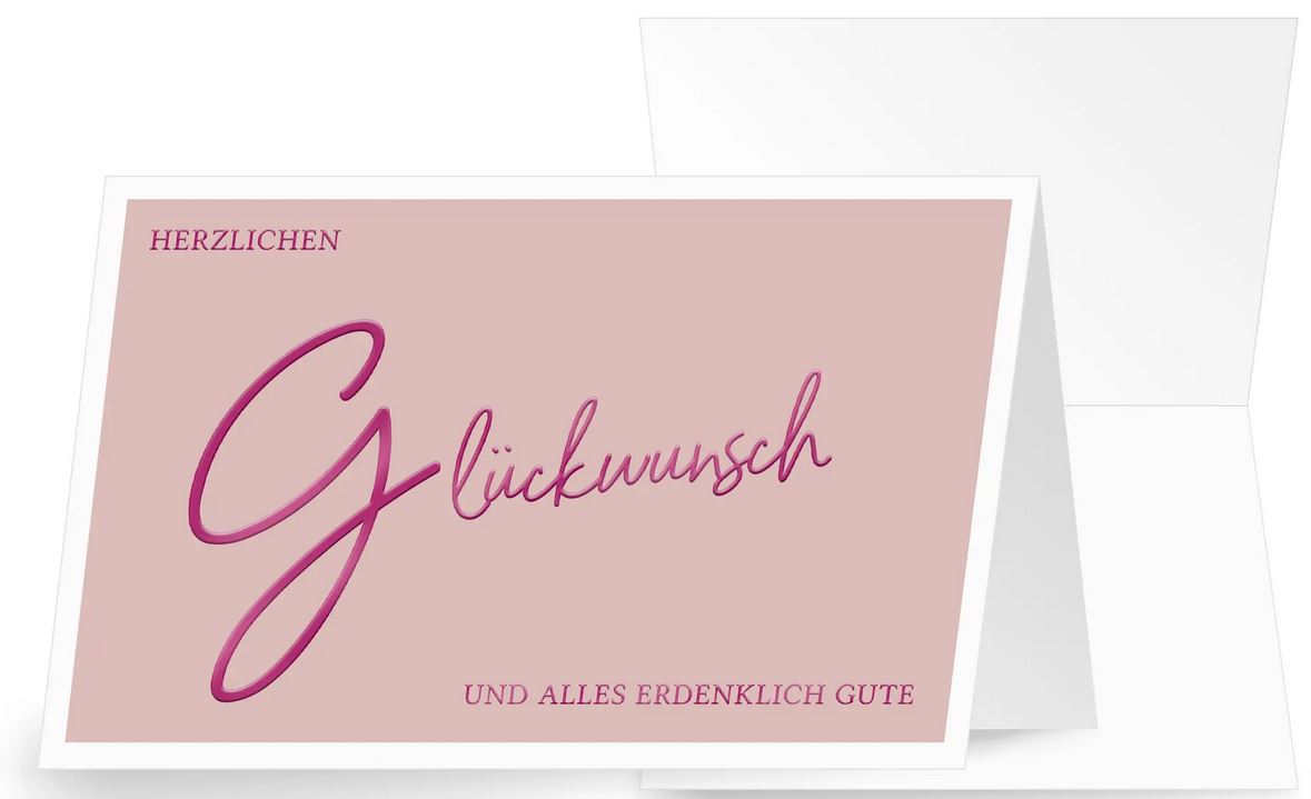 Moderne Glückwunschkarte in rosa mit edler Folienprägung Herzlichen Glückwunsch und alles Gute