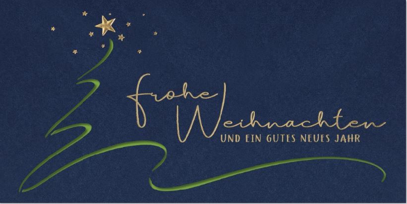 Moderne Weihnachtskarte in blau mit Laserstanzung und Einlegeblatt in hellgrün