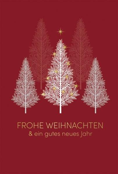 Samtige Weihnachtskarte in rot mit weicher Oberfläche und Goldfollienprägung, inkl. Einleger