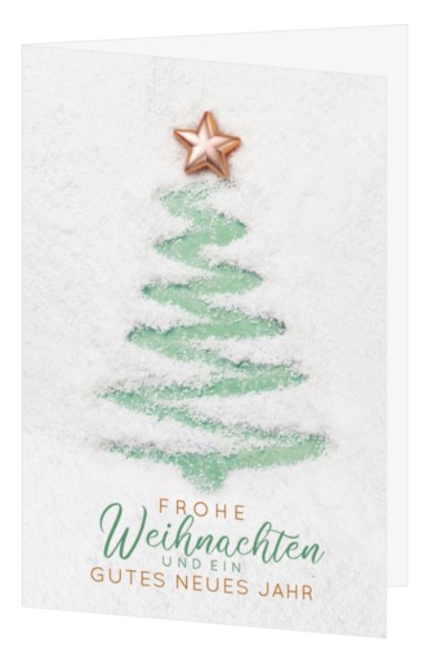 Winterliche Spendenkarte mit einem in den Schnee gezeichneten Weihnachtsbaum für die DKMS