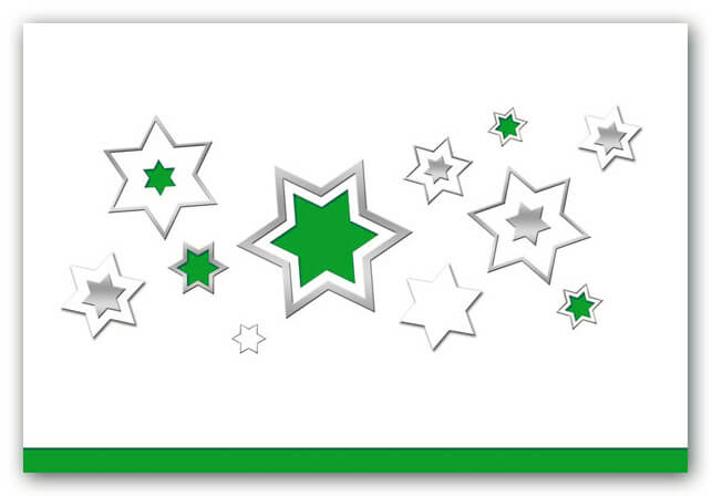 Weihnachtskarte in weiss mit Sternen und blauem Falteinleger