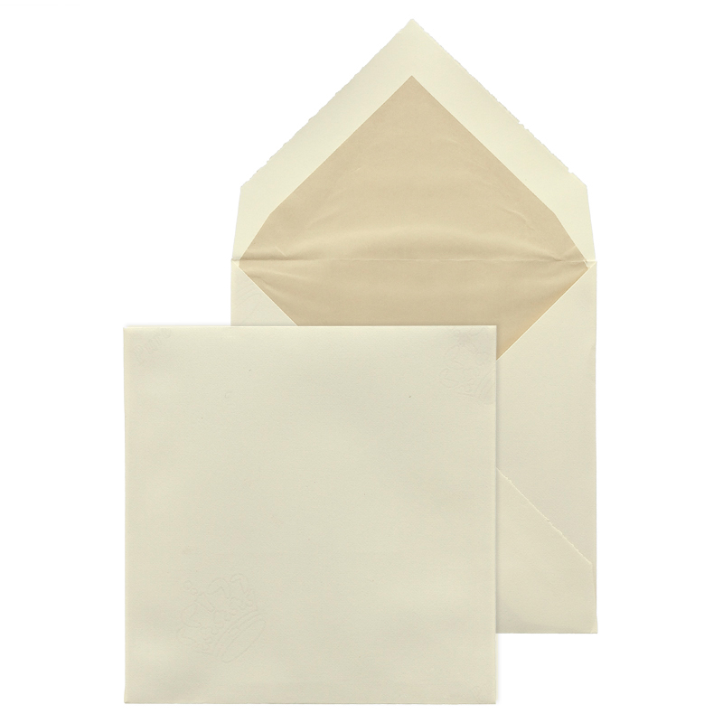 Briefumschlag 17x16,7 cm creme mit Büttenrand, beigem Seidenfutter