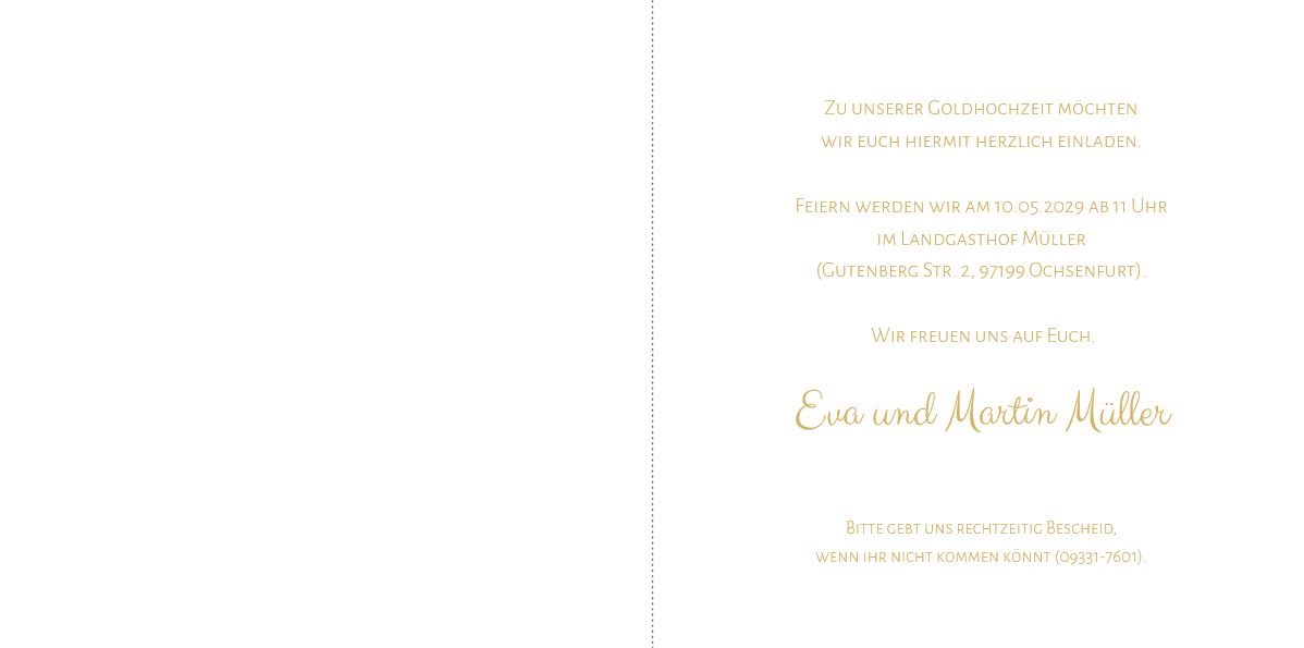Exclusive Einladungskarte zur Goldenen Hochzeit mit edler Prägung