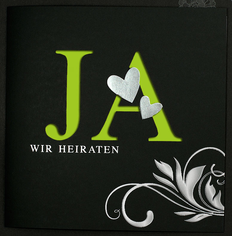 Hochzeitseinladungskarte quadratisch schwarz grün silber pr16370