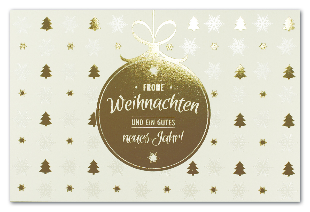 Cremefarbene Weihnachtskarte mit goldener Kugel