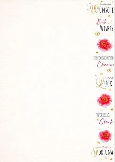 Glückwunsch-Briefblätter mit internationalen Glückwünschen und Rosenblüten, DIN A4