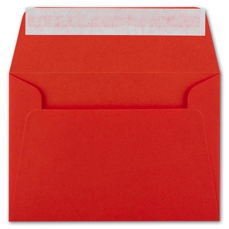 Offener Briefumschlag im Format B6 17,6 x 12,5 cm rot mit Haftklebung