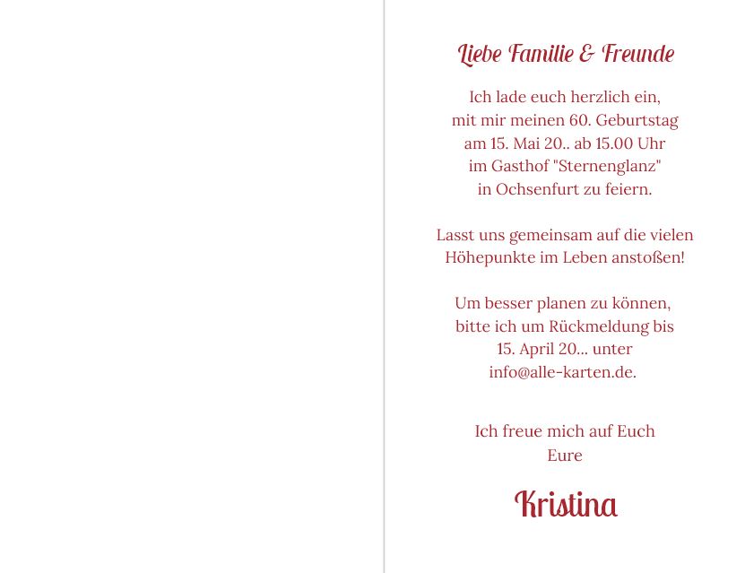 Einladungskarte zum Geburtstag in bordeaux-rot, mit Sektgläsern und Konturstanzung