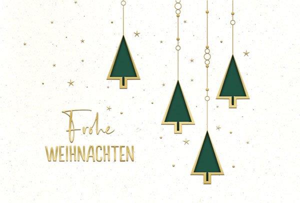 Naturweiße Weihnachtskarte mit "Frohe Weihnachten" und Laserstanzung sowie Einleger in waldgrün