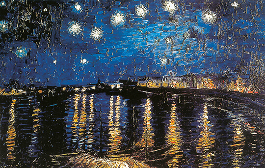 Blaue Weihnachtskarte "Sternennacht" vom Künstler Vincent van Gogh