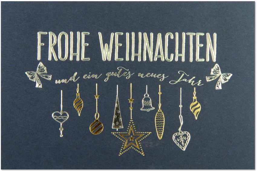 Blaue Weihnachtskarte mit Gold- und Silberfolienprägung inkl. weißem Falt-Einlegeblatt