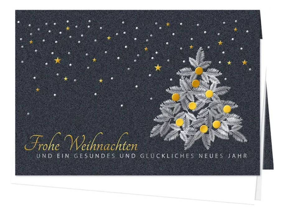 Anthrazitfarbene Weihnachtskarte mit Gold- und Silberfolienprägung, inkl. Einlegeblatt