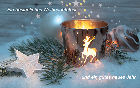 Weihnachtskarte mit Spende zugunsten der Deutschen Kinderkrebsstiftung und weihnachtlichem Motiv