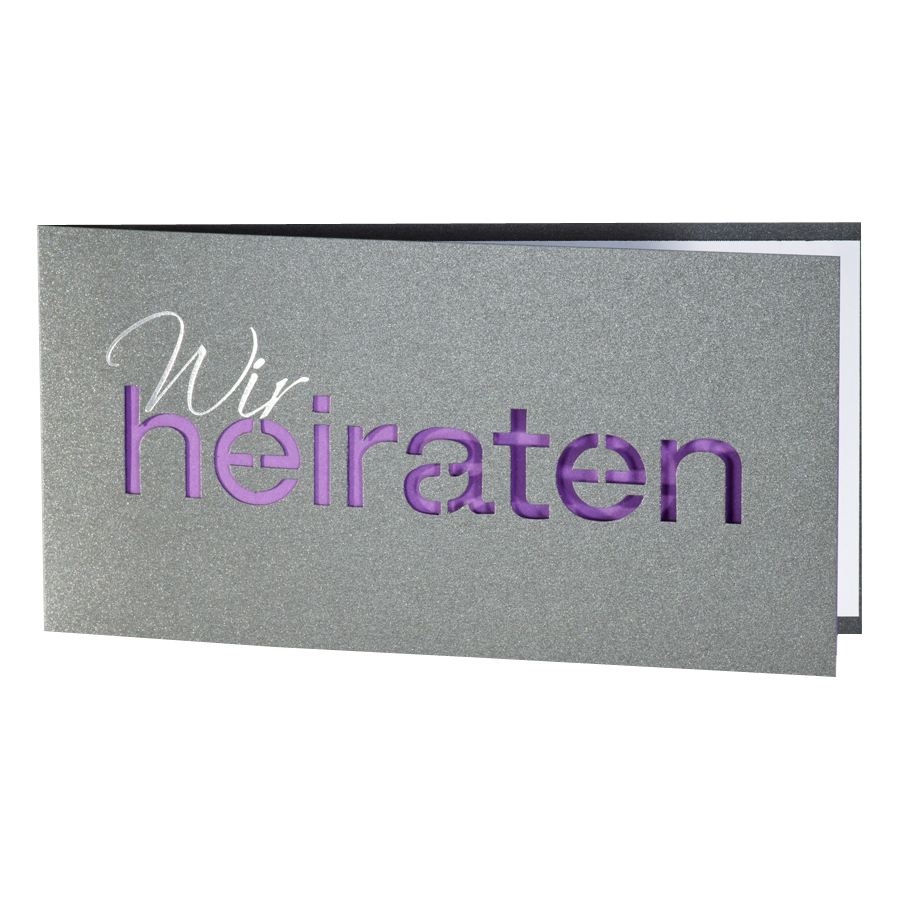 Hochzeitskarte anthrazit metallic mit lilafarbenem Einlegeblatt