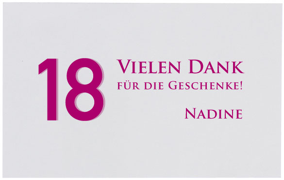 Blanko-/Zusatzkarte 3,5x8,5 cm schneeweiß - Beispiel Dankkarte zum 18. Geburtstag