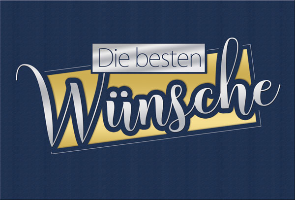 Glückwunschkarte in dunkelblau mit silbernem Schriftzug "Die besten Wünsche" mit wählbarem farbigem Einlegeblatt