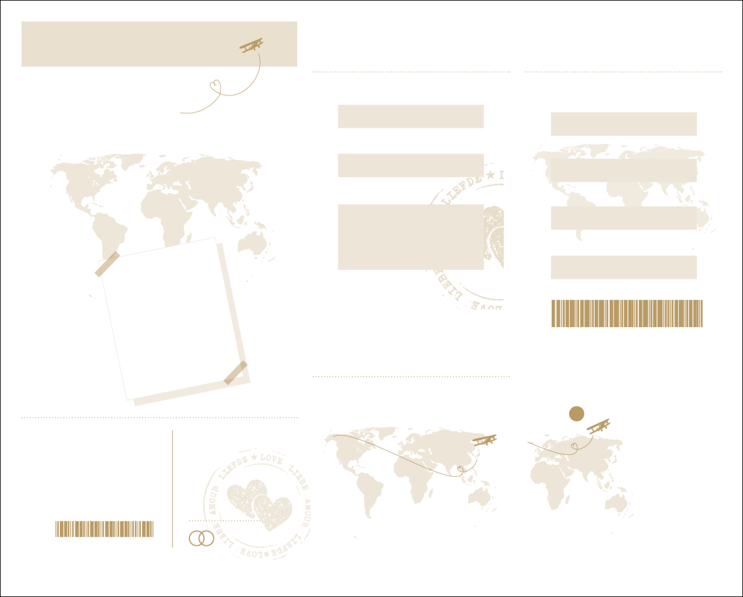 Vorlage der Einlegekarten und des Flugtickets mit bereits vorgedruckter Landkarte, Strichkode und Felder