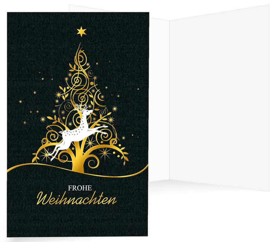 Exclusive Weihnachtskarte in schwarz mit goldener Folienrpägung und "Frohe Weihnachten"