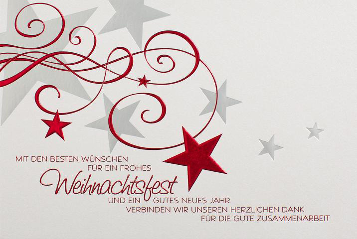 Geschäftliche Weihnachtskarte mit besten Wünschen und Dank für gute Zusammenarbeit