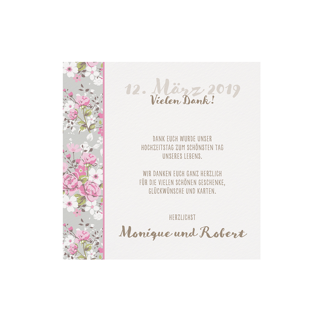 Romantische Save-the-Date / Dankkarte mit Blumenmuster am Rand