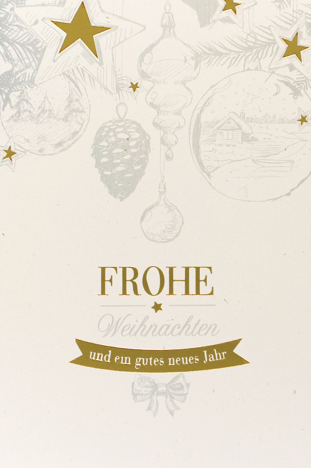 Cremefarbene Weihnachtskarte mit goldenen Sternen und Weihnachtsgruß