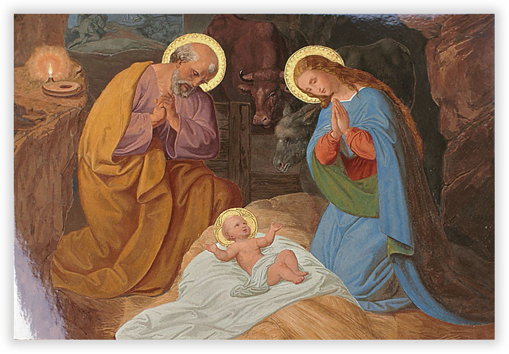 Sakrale Kunst-Weihnachtskarte "Geburt Christi" von August Wörndle (1829-1902)