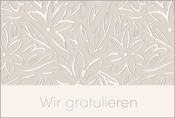 Elegante Glückwunschkarte mit Blindprägung von Blumen und Silberfolienprägung "Wir gratulieren"