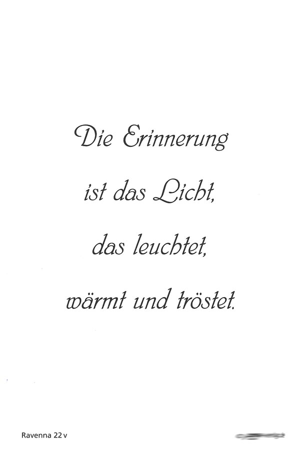 Spruch auf Sterbebildchen: Die Erinnerung ist das Licht, das leuchtet, wärmt und tröstet