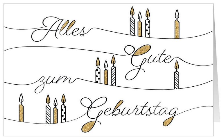 Glückwunschkarte zum Geburtstag mit Kerzen und "Alles Gute zum Geburtstag", teilweise in Folienprägung