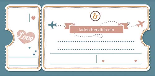 Hochzeitskarte Einlegekarte Flugticket Druckvorlage ohne individuellem Texteindruck