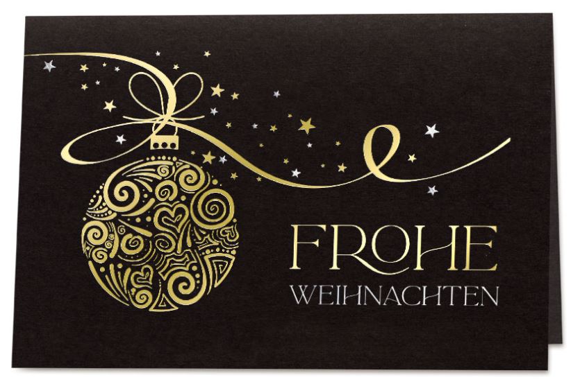 Edle Weihnachtskarte in gold und schwarz mit weicher Soft-Touch Oberfläche, inkl. Einleger