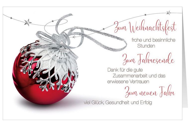 Firmenweihnachtskarte mit Weihnachts- und Neujahrsgruß sowie Dank für die Zusammenarbeit