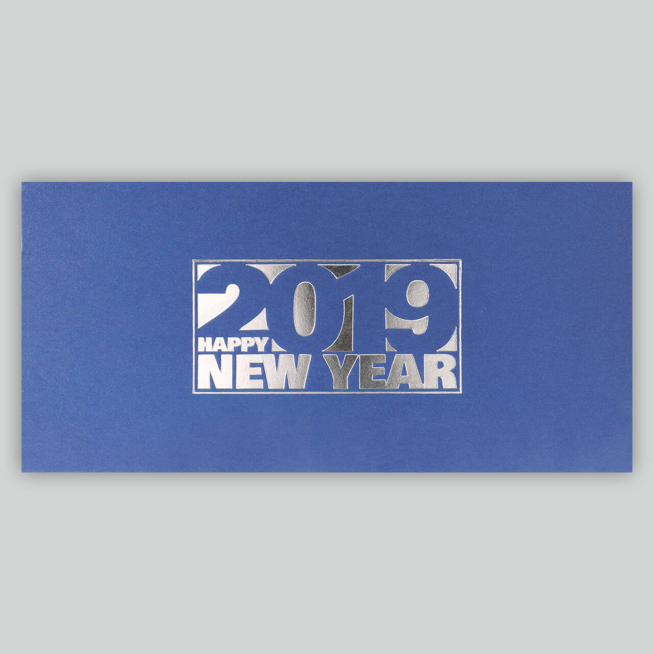 Blaue Neujahrs-Grußkarte mit Silberfolienprägung 2019 HAPPY NEW YEAR