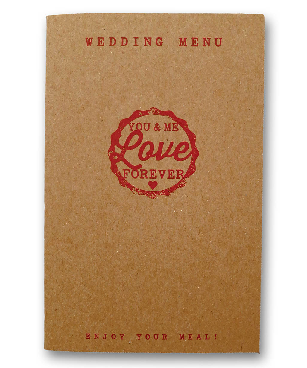 Menükarte "Wedding Menu" eco braun Kraftpapier Karton "Love FOREVER" Stempel