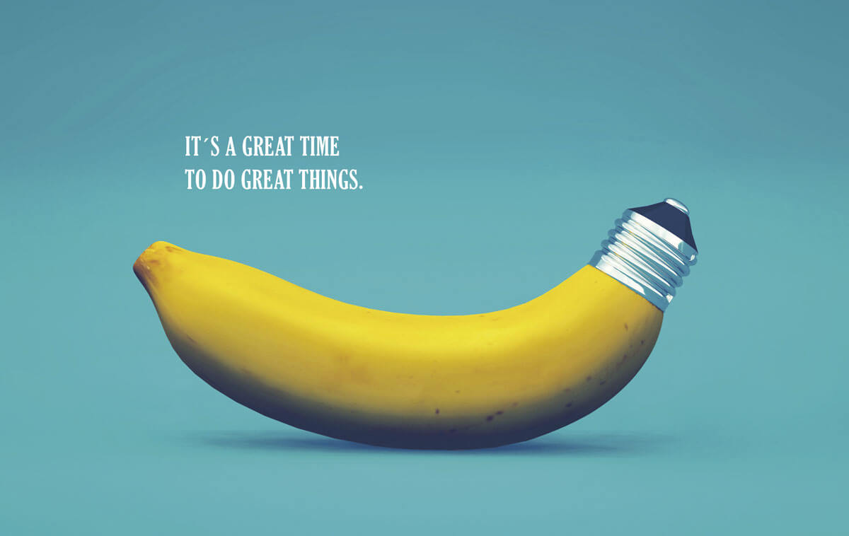 Lustige Glückwunschkarte mit Banane und "It's a great time to do great things".