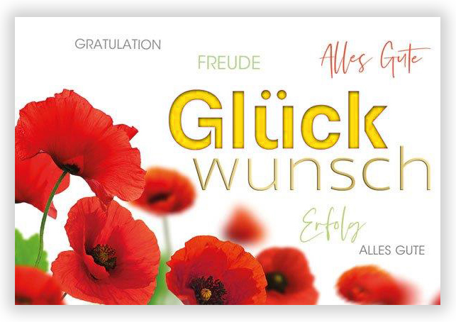 Glückwunschkarte mit wunderschönen, roten Mohnblumen, Formstanzung und Goldfoliendruck