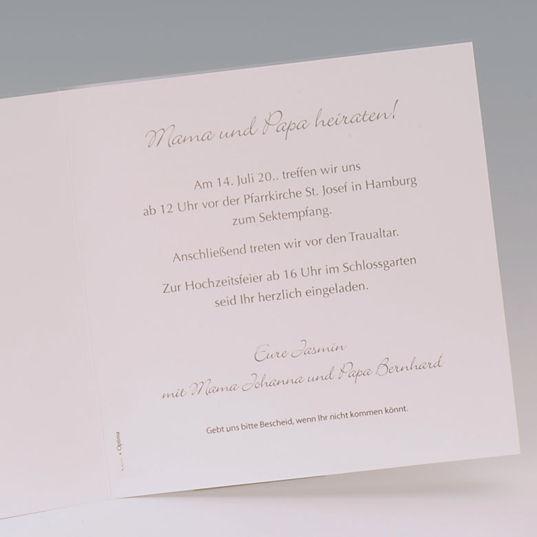 Mustertext für Hochzeitseinladung "Mama und Papa heiraten!"