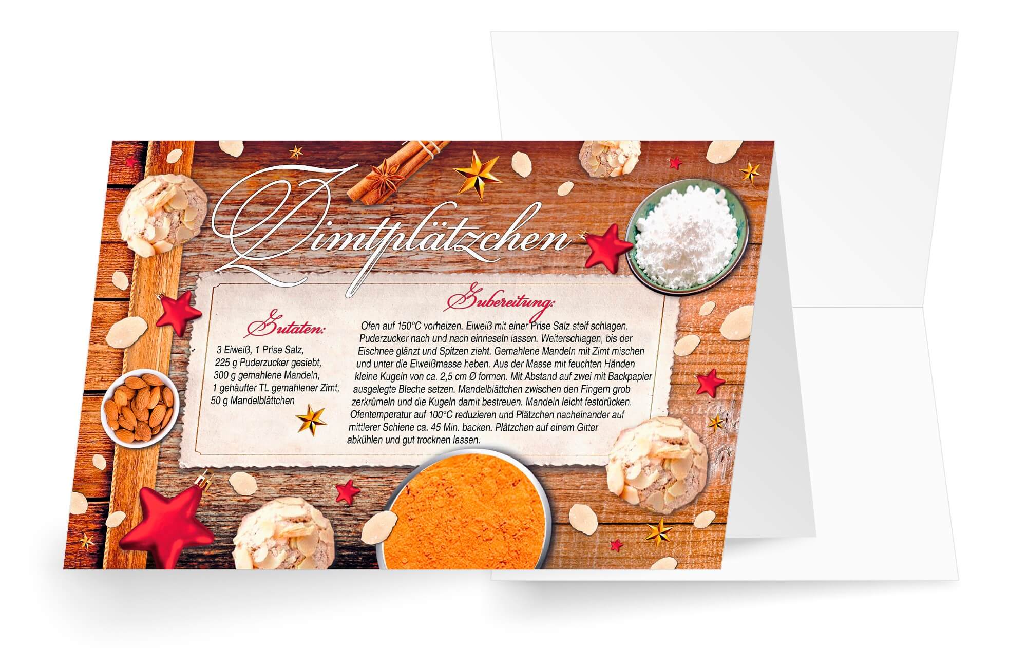 Weihnachtskarte mit Rezept für winterliche Zimtplätzchen