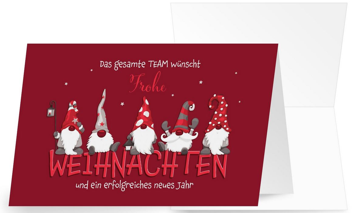 Putzige Spenden-Weihnachtskarte mit kleinen Wichtelmännchen und Spende für Ärzte ohne Grenzen