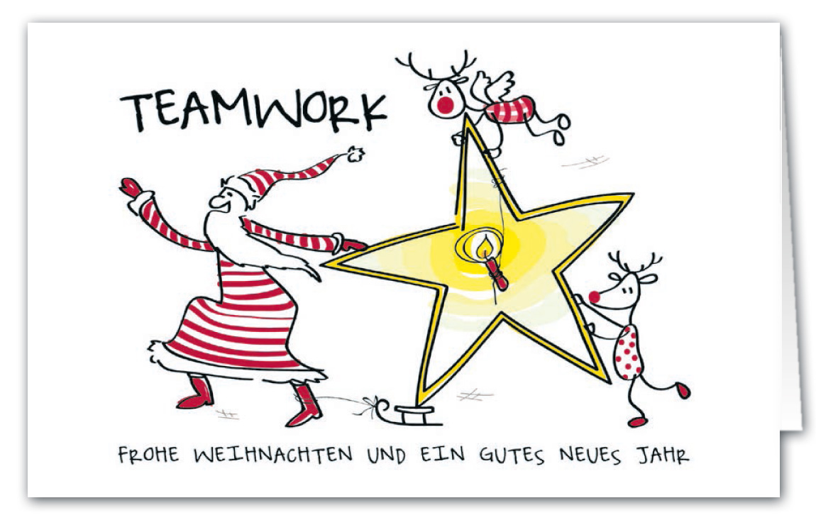 Lustige Spendenweihnachtskarte Teamwork mit gutem Zweck zugunsten Ärzte ohne Grenzen e.V. 