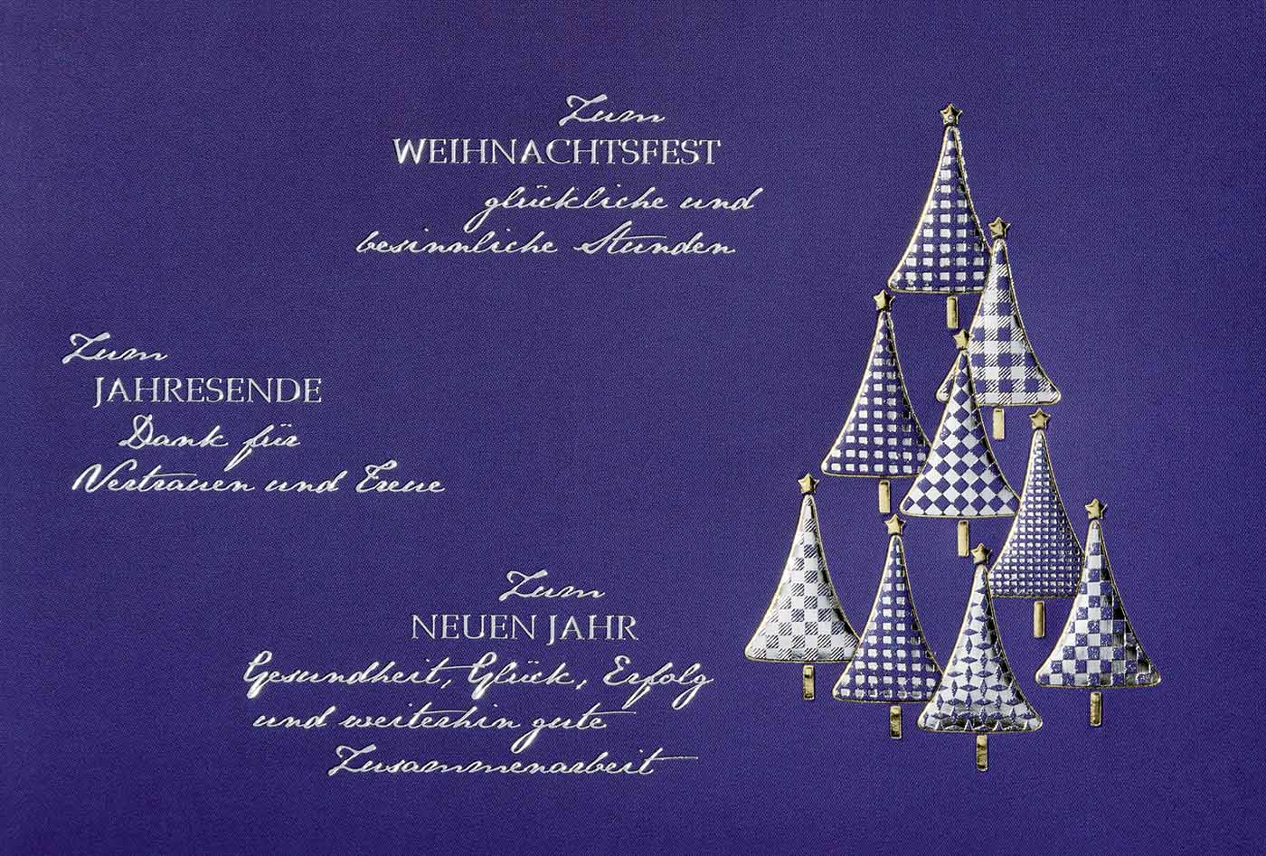 Firmenweihnachtskarte mit geschäflichen Weihnachtsgrüßen und Dank für Vertrauen und Treue