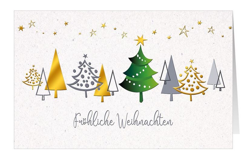 Foliengeprägte Weihnachtskarte mit Golddruck und Gruß "Fröhliche Weihnachten"