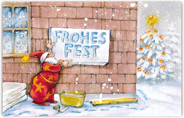 Lustige Branchenweihnachtskarte für Hausbau, Dämmung und Isolierung mit Gruß "Frohes Fest"