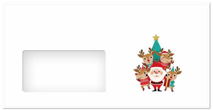 Weihnachtlicher Briefumschlag DIN lang mit Haftklebung und Fenster, Weihnachtsmann mit Team
