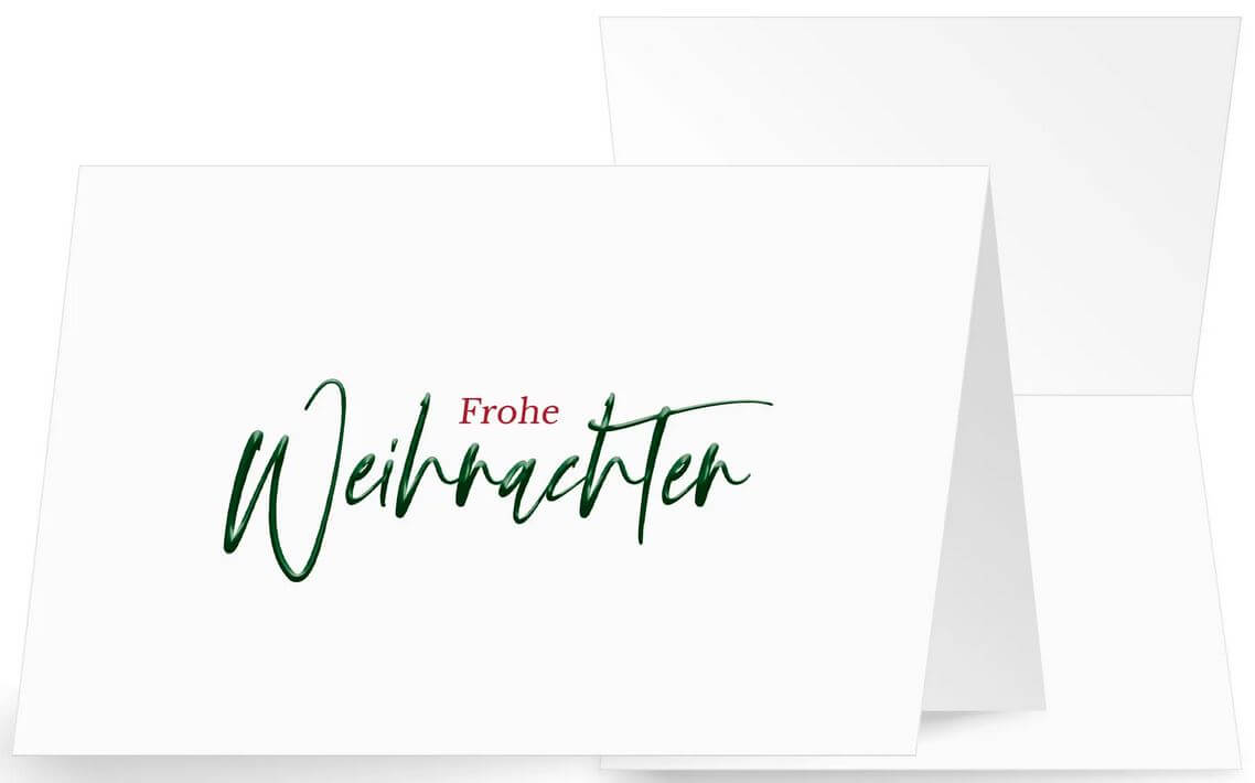 Elegante Weihnachtskarte "Christmas Card" in weiß mit grüner Folienprägung als Klappkarte