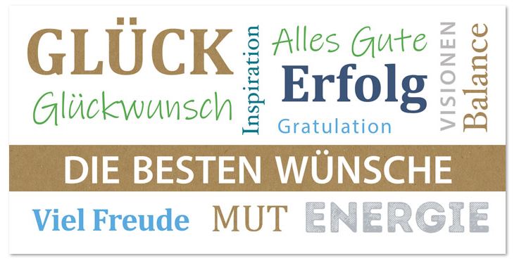 Firmenglückwunschkarte DIN lang mit positiven Worten und Glückwünschen