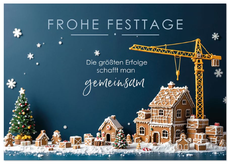 Originelle Branchenkarte "Die größten Erfolge schafft man gemeinsam" für Baubetriebe aller Art mit Weihnachtsgruß