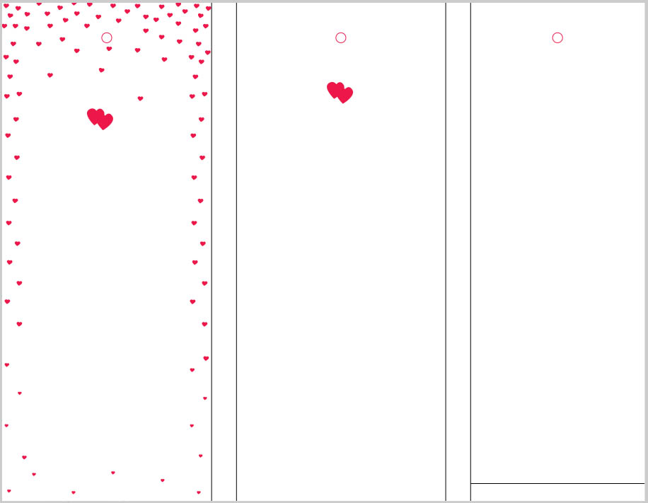 Fächerkarte mit Ansicht der Anhängekarten mit vorgedruckten Herzen aber ohne Texteindruck
