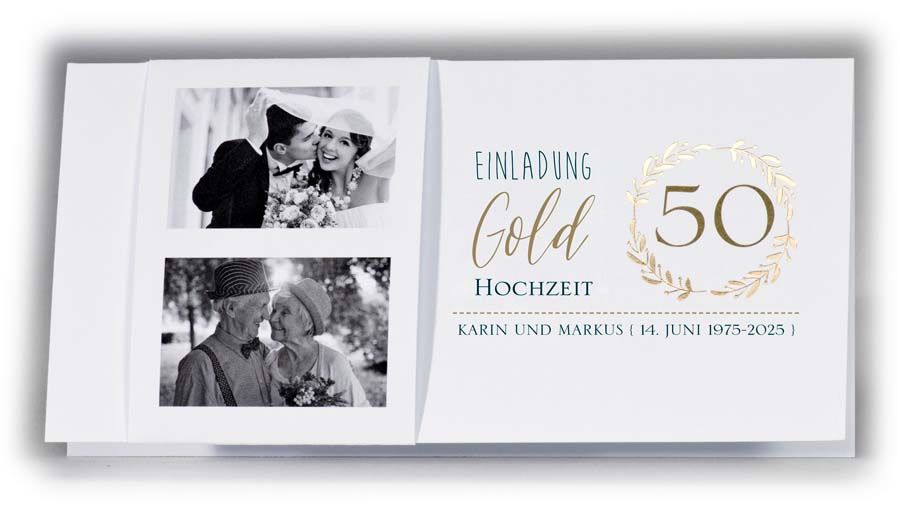 Jubiläumskarte zur Goldenen Hochzeit oder 50. Geburtstag mit eigenem Fotos und Folienprägung